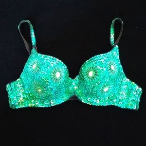 Qiaoshi Beaded and Sequined Bra Size:36B Color: Aquamarine